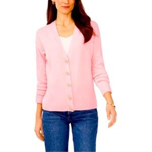 CeCe Crystal Embellished Two-Way Pink Snuggly Soft Knit‎ Cardigan Sweater Sz XS